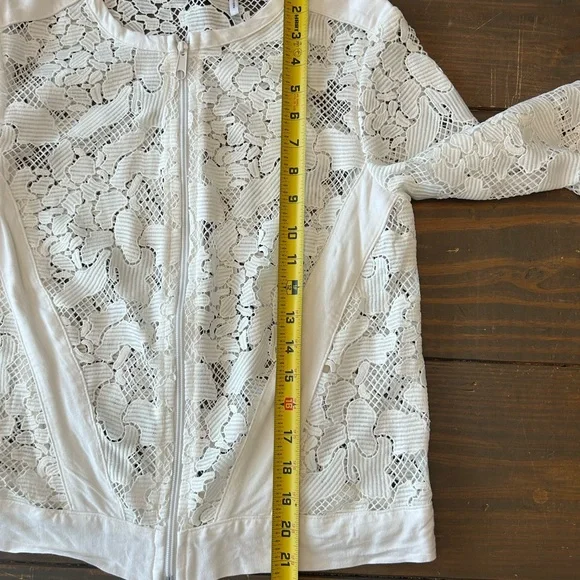 Three Dots Cotton Blend Crochet Lace Zip Lightweight Long Sleeve‎ Jacket Sz M - Picture 8 of 13